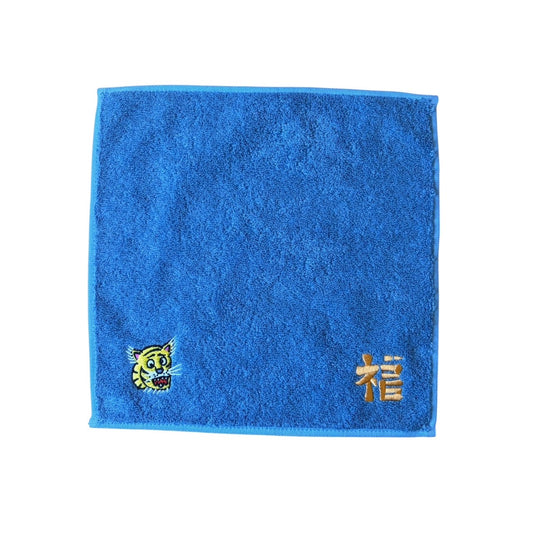 リサイクル糸使用　タオルハンカチ　虎×福　blue
